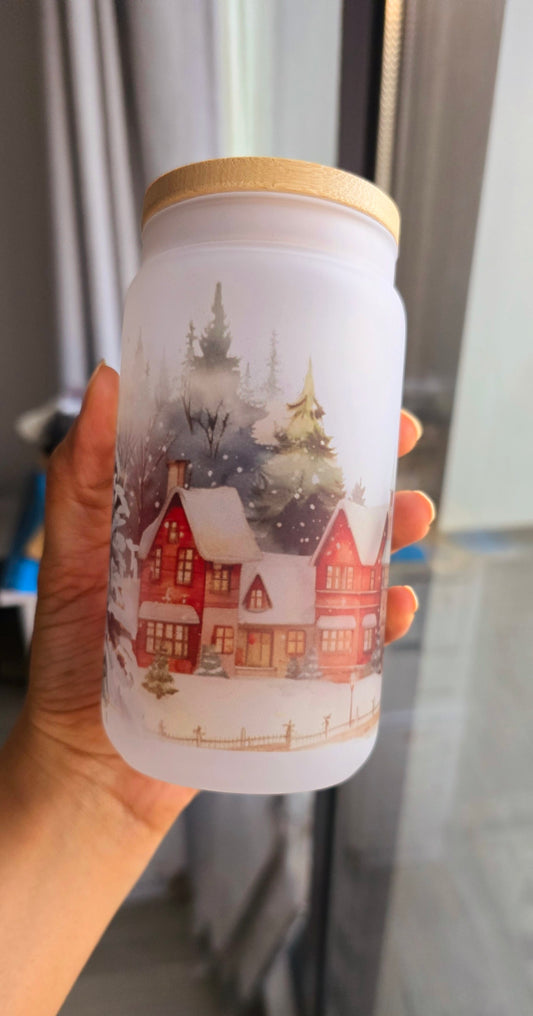 Winter Wonderland Frosted Glass Can